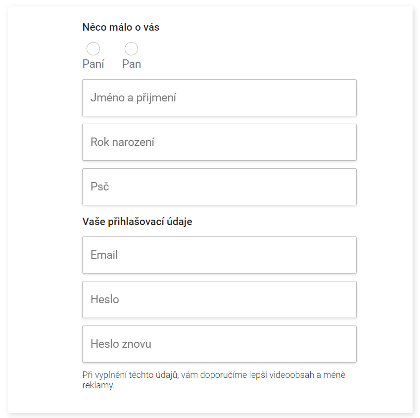Registrační formulář na iPrima