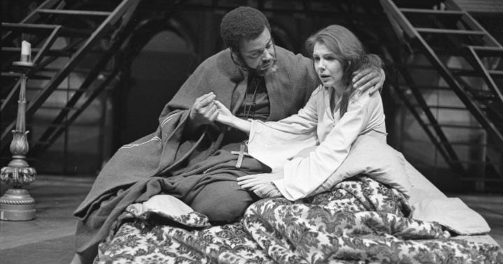 Jones and Jill Clayburgh in a stage production of Othello at the Mark Taper Forum in Los Angeles, California, on April 9, 1971