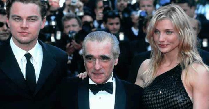 Leonardo DiCaprio, Martin Scorsese a Cameron Diaz v Cannes v roce 2002