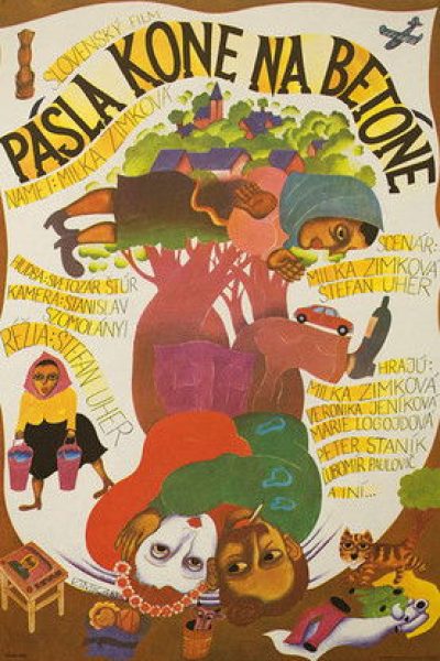 Plakát Pásla kone na betóne